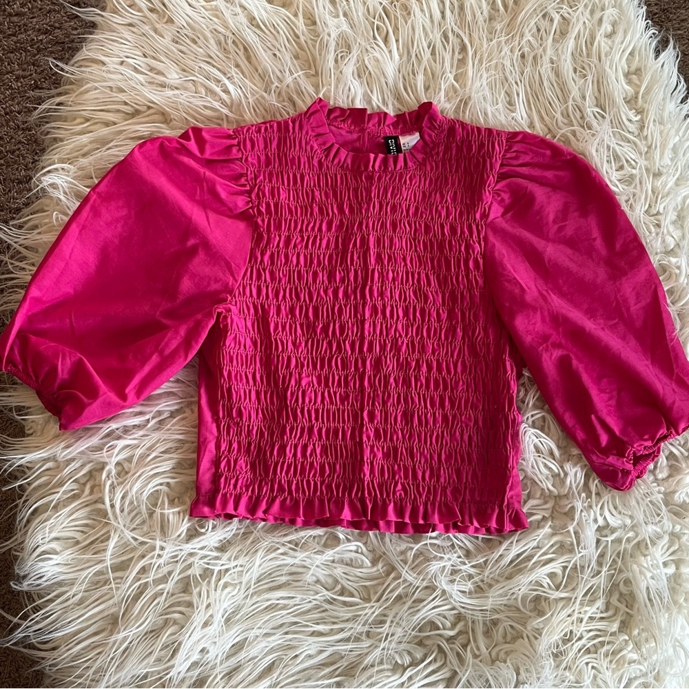 H&M Pink Puff Sleeve Smocked Blouse